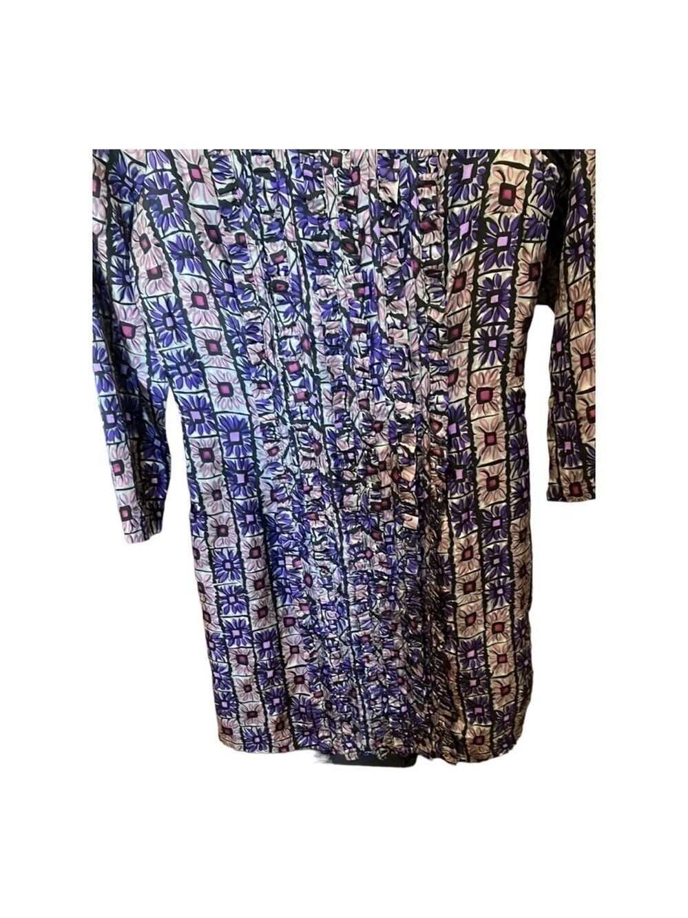Plenty By Tracy Reese 100% Silk Floral Dress Ruffle Front Boho Size 6 - Picture 3 of 7